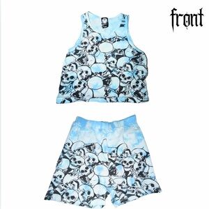 broken promises Skull Print Crop Tank and Shorts Set - size XL